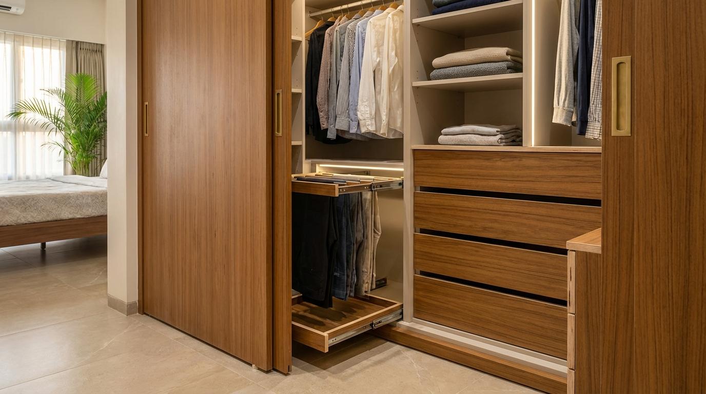 Wardrobe with 5 drawer storage